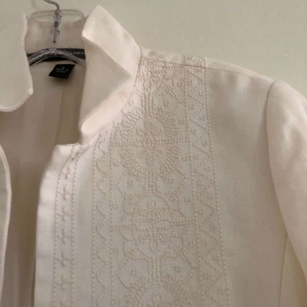 Vintage Linda Allard Ivory Linen Embroidered Jacket 2 Old Money Quiet Luxury - Picture 10 of 14